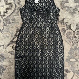 Ann Taylor Black and Silver Sheath Midi Dress